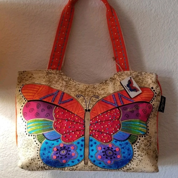 Laurel Burch Handbags - Laurel Burch Canvas Butterfly Purse Tote Handbag